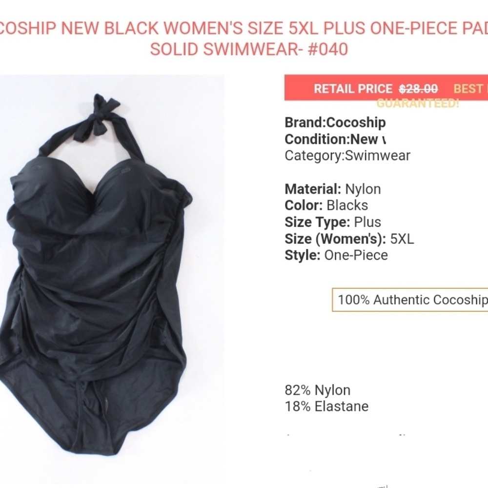 🧜‍♀️NWT 5x cocoship 1pc swim suit. Tummy Control Ruched Very Flattering - Picture 2 of 2